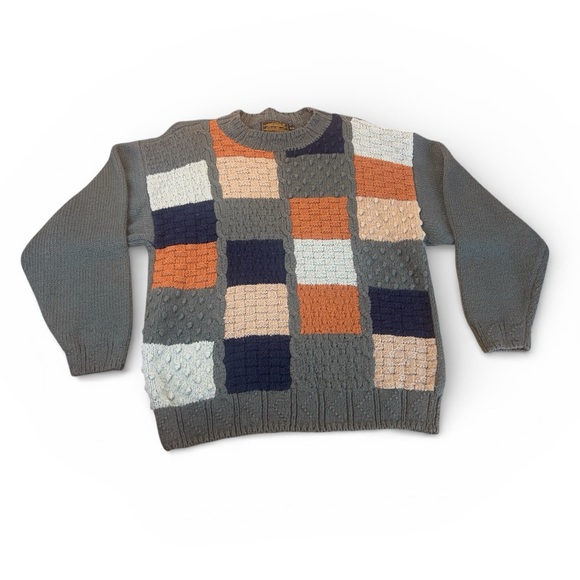 Eddie Bauer Men's Patchwork Crewneck Sweater - Gray, Blue, Orange, Cream Size M - Picture 2 of 10